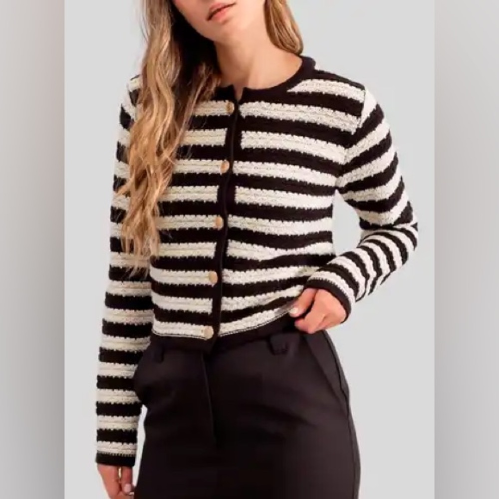 Blu Pepper S Military Style Jacket Ivory & Black Stripes with gold toned NWT